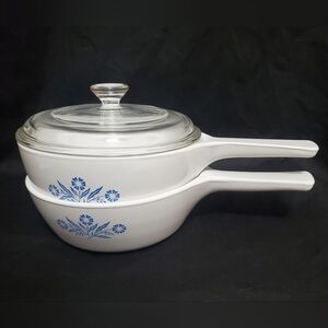 Two Vintage Corning Ware Cornflower Blue Sauce Pan One Pint P-81-B